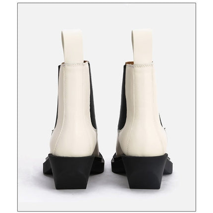 Woman‘s ANKLE Genuine Leather Square heel Square Toe Concise Slip On