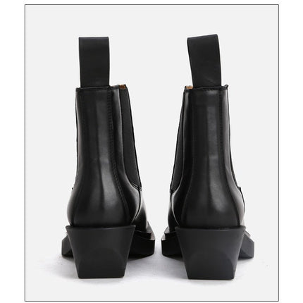 Woman‘s ANKLE Genuine Leather Square heel Square Toe Concise Slip On