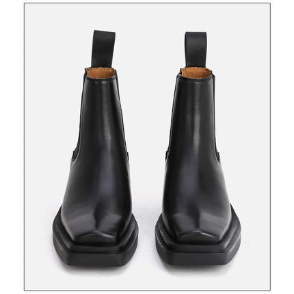 Woman‘s ANKLE Genuine Leather Square heel Square Toe Concise Slip On