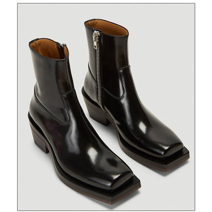 Woman‘s ANKLE Genuine Leather Square heel Square Toe Concise Slip On