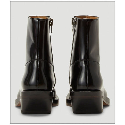 Woman‘s ANKLE Genuine Leather Square heel Square Toe Concise Slip On