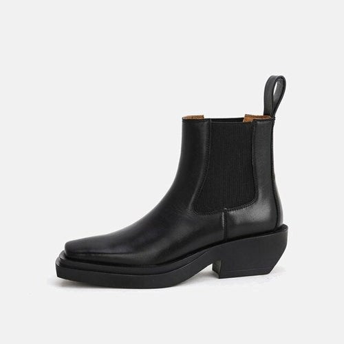 Woman‘s ANKLE Genuine Leather Square heel Square Toe Concise Slip On