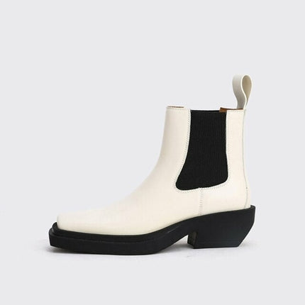 Woman‘s ANKLE Genuine Leather Square heel Square Toe Concise Slip On