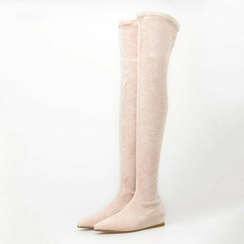 Woman‘s Over the Knee Boots Microfiber sexy Sewing Thin Heels Pointed