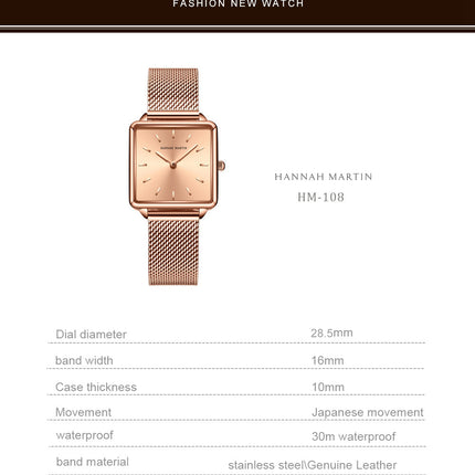 Genuine Leather Strap Japan Quartz Movement Women Simple Design Top