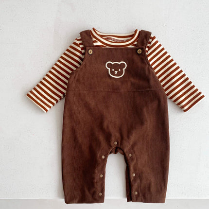 Infant Baby Bear Head Corduroy Combo Overalls In Sets