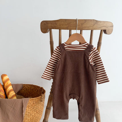 Infant Baby Bear Head Corduroy Combo Overalls In Sets