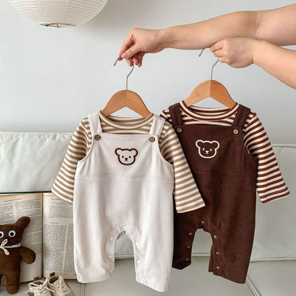 Infant Baby Bear Head Corduroy Combo Overalls In Sets