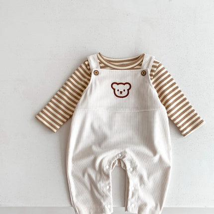 Infant Baby Bear Head Corduroy Combo Overalls In Sets