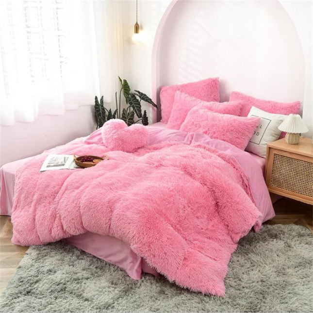 Pink Fleece Fabric Winter Thick Solid Bedding Sets Mink Velvet Duvet