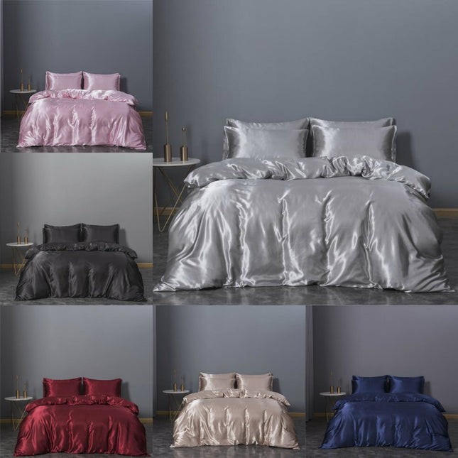 2027 Hot-selling Bedding Sets 3 Pcs Solid Bed Suit Duvet Cover Silk