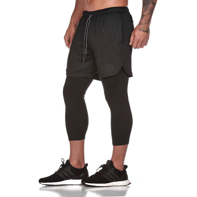 E-BAIHUI 2025 New 2 IN 1 Men's Calf-Length Pants Gyms Fitness Tight