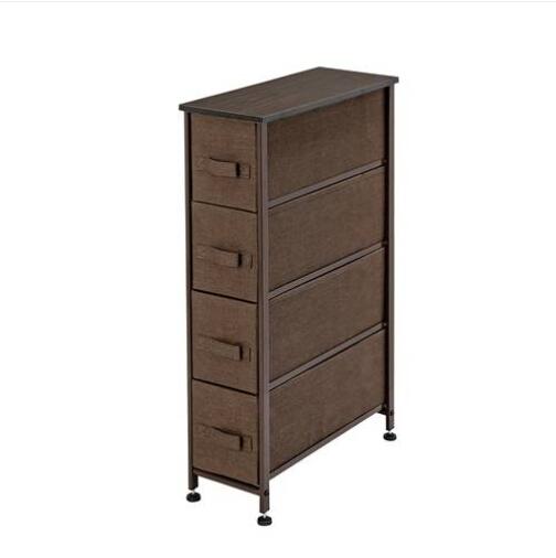 Brown Narrow Dresser Vertical Storage Unit +4 Fabric Drawers Slim