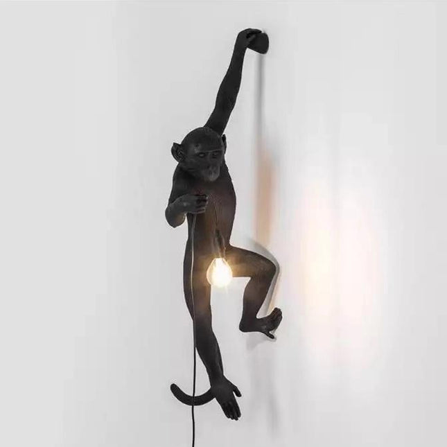 LED Resin Monkey Pendant Light Black White Gold Modern Hemp Rope Lamps