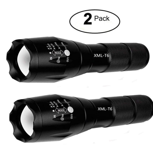 2 Pack Tactical Flashlight Torch, Military Grade 5 Modes XML T6 3000
