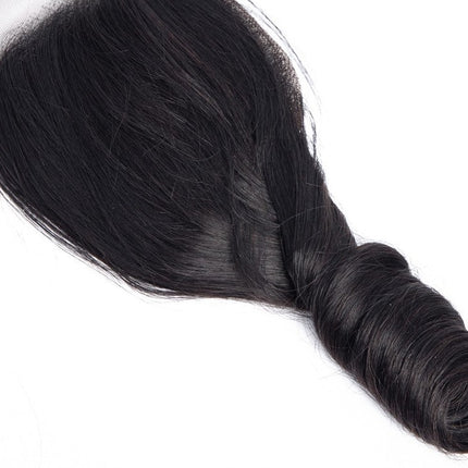 10A Grade 3/4 Straight Bouncy Curl Fumi Human Hair bundles with 4x4 Cl