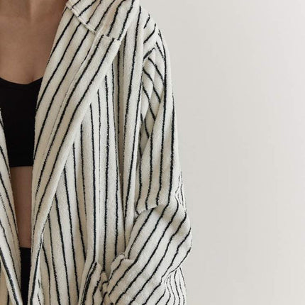 Retro 100% ORGANIC Long-stapled Cotton Hooded Stripe Bath Robe