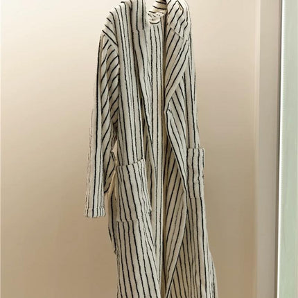 Retro 100% ORGANIC Long-stapled Cotton Hooded Stripe Bath Robe