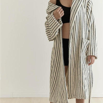 Retro 100% ORGANIC Long-stapled Cotton Hooded Stripe Bath Robe
