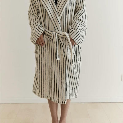 Retro 100% ORGANIC Long-stapled Cotton Hooded Stripe Bath Robe