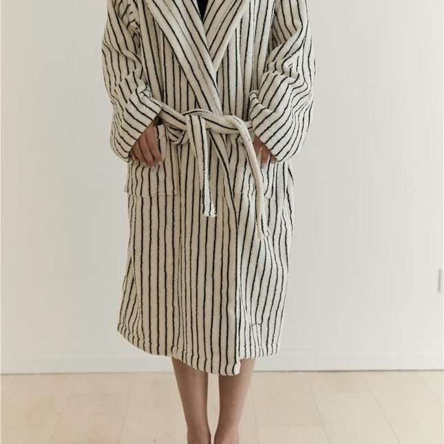 Retro 100% ORGANIC Long-stapled Cotton Hooded Stripe Bath Robe