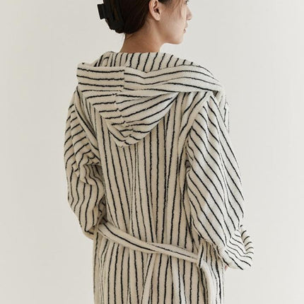 Retro 100% ORGANIC Long-stapled Cotton Hooded Stripe Bath Robe