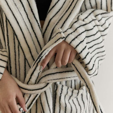 Retro 100% ORGANIC Long-stapled Cotton Hooded Stripe Bath Robe