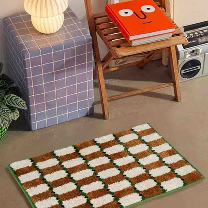 Retro Checker Bath Rug, Machine-washable, Ultra Soft & Absorbent