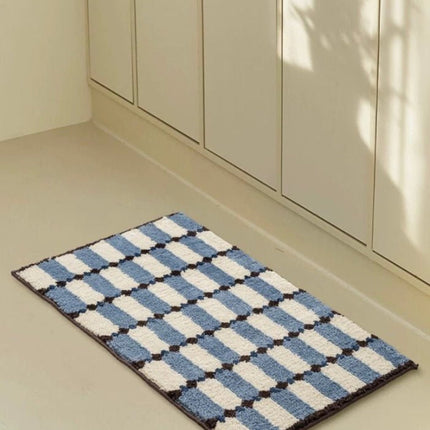 Retro Checker Bath Rug, Machine-washable, Ultra Soft & Absorbent