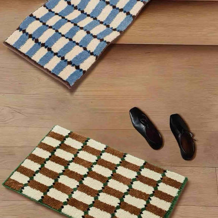Retro Checker Bath Rug, Machine-washable, Ultra Soft & Absorbent