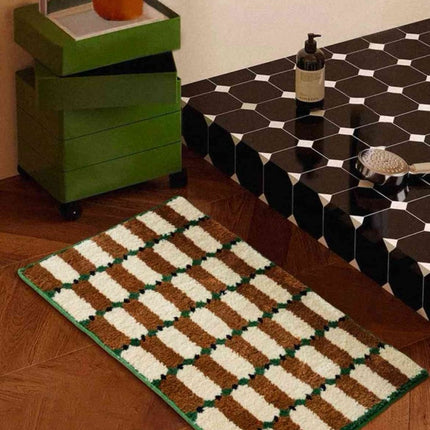 Retro Checker Bath Rug, Machine-washable, Ultra Soft & Absorbent