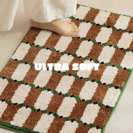 Retro Checker Bath Rug, Machine-washable, Ultra Soft & Absorbent