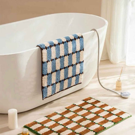Retro Checker Bath Rug, Machine-washable, Ultra Soft & Absorbent