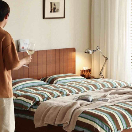 Retro Earthy Tone Stripe Queen Duvet Cover Set with Pillowcases, 100%