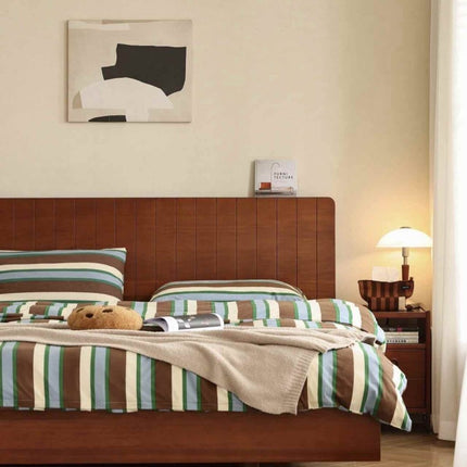 Retro Earthy Tone Stripe Queen Duvet Cover Set with Pillowcases, 100%