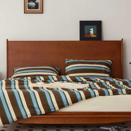 Retro Earthy Tone Stripe Queen Duvet Cover Set with Pillowcases, 100%
