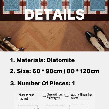 Retro Geometry Diatomite Bath Mat, Absorbent, Quick Drying & Anti-slip