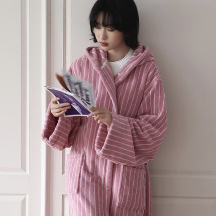 Retro Hooded Stripe Bathrobe, 100% ORGANIC Long-stapled Cotton