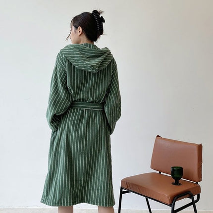 Retro Hooded Stripe Bathrobe, 100% ORGANIC Long-stapled Cotton