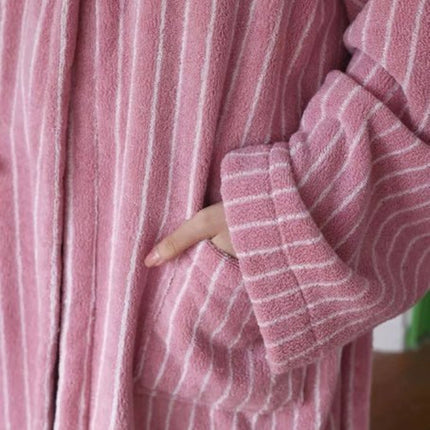 Retro Hooded Stripe Bathrobe, 100% ORGANIC Long-stapled Cotton