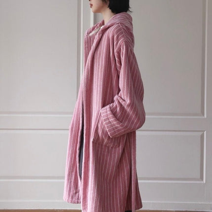 Retro Hooded Stripe Bathrobe, 100% ORGANIC Long-stapled Cotton
