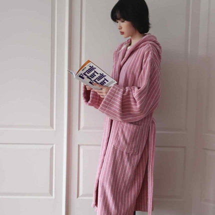 Retro Hooded Stripe Bathrobe, 100% ORGANIC Long-stapled Cotton