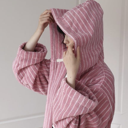 Retro Hooded Stripe Bathrobe, 100% ORGANIC Long-stapled Cotton