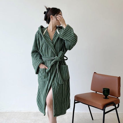 Retro Hooded Stripe Bathrobe, 100% ORGANIC Long-stapled Cotton