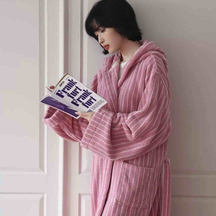 Retro Hooded Stripe Bathrobe, 100% ORGANIC Long-stapled Cotton