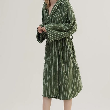 Retro Hooded Stripe Bathrobe, 100% ORGANIC Long-stapled Cotton