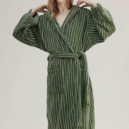 Retro Hooded Stripe Bathrobe, 100% ORGANIC Long-stapled Cotton