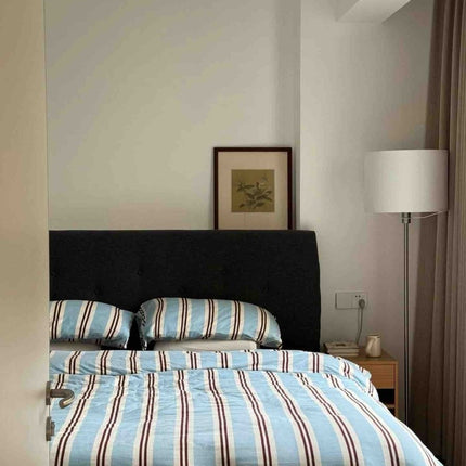Retro Jersey Knit Blue Stripe Queen Bedding Set with Pillowcases & Fit