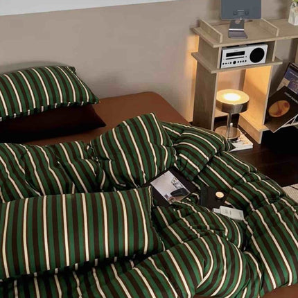 Retro Jersey Knit Stripe Queen Duvet Cover Set with Pillowcases &