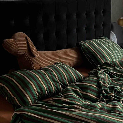 Retro Jersey Knit Stripe Queen Duvet Cover Set with Pillowcases &